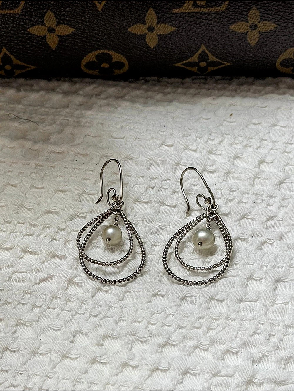 Vintage Pandora Teardrop and Pearl Earring Pendant Charms Silver Pearl Drop Earr